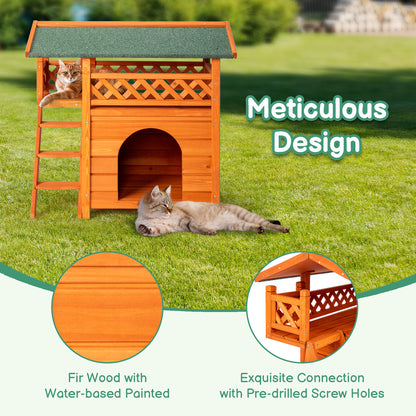 2-Story Wooden Cat House - Outdoor/Indoor