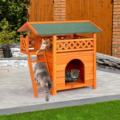 2-Story Wooden Cat House - Outdoor/Indoor