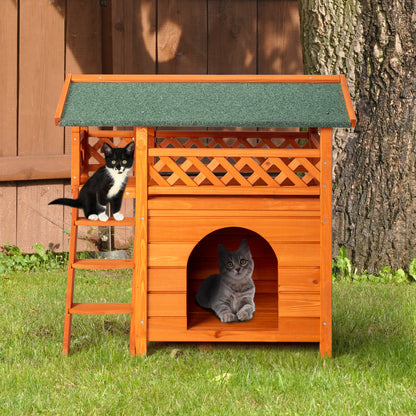 2-Story Wooden Cat House - Outdoor/Indoor