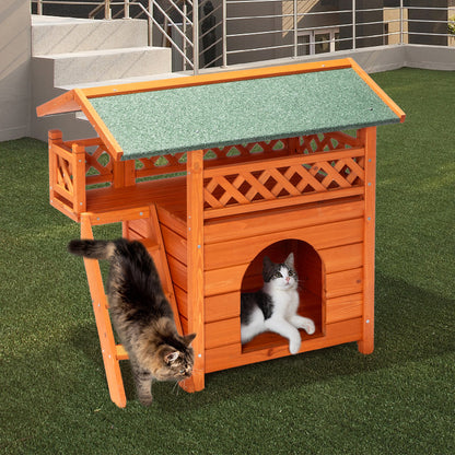 2-Story Wooden Cat House - Outdoor/Indoor