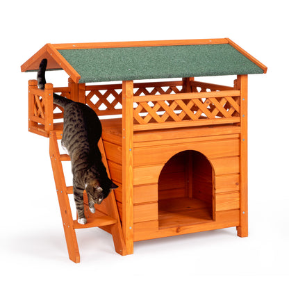 2-Story Wooden Cat House - Outdoor/Indoor