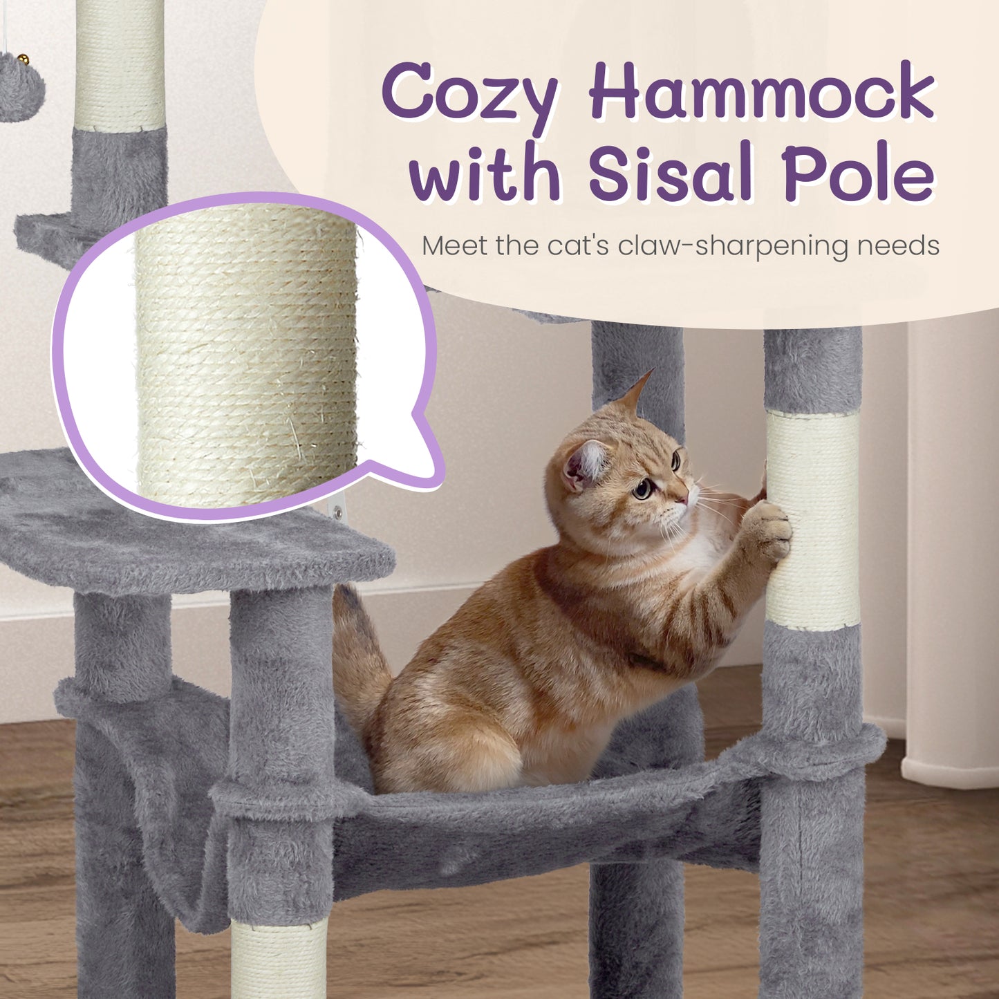 57" Cat Tree - Tower with Condo and Scratching Posts