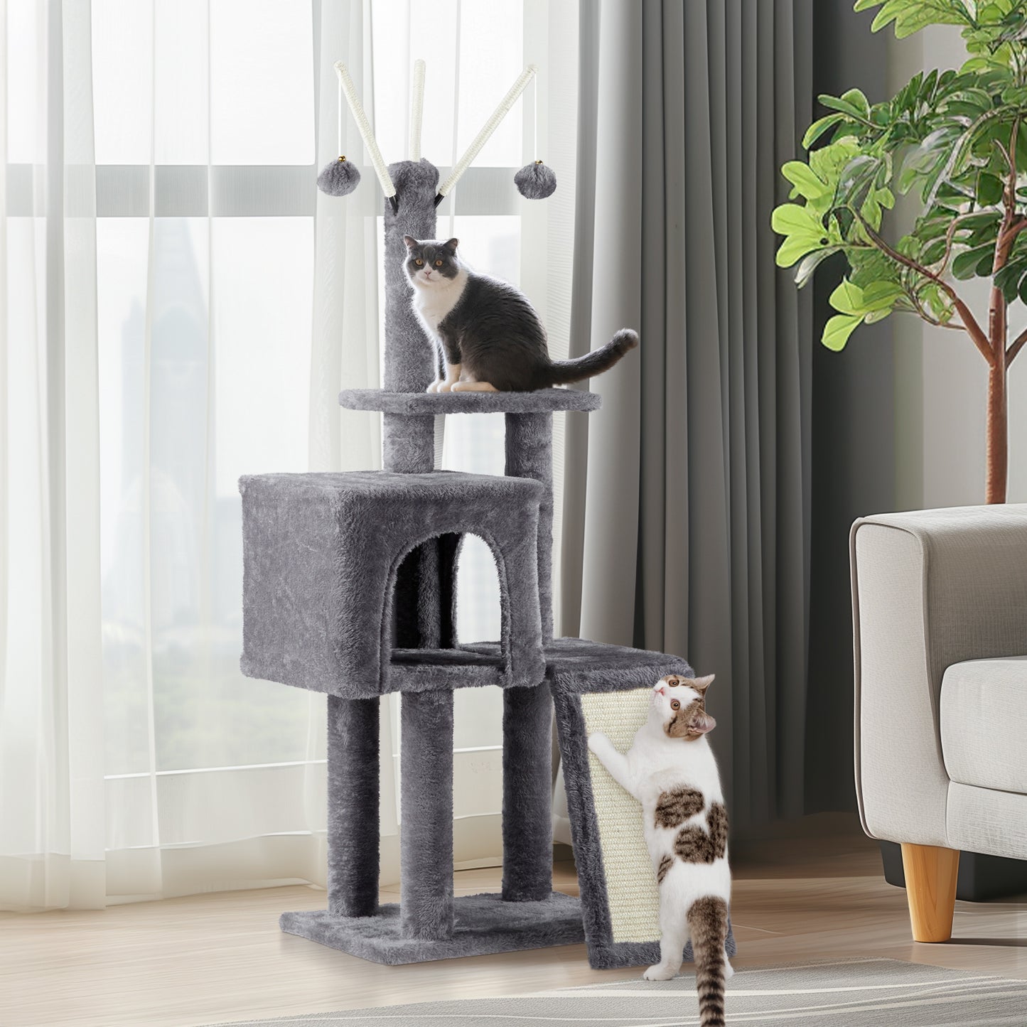 49" Cat Tree - Indoor Tower with Condo and Scratch Board