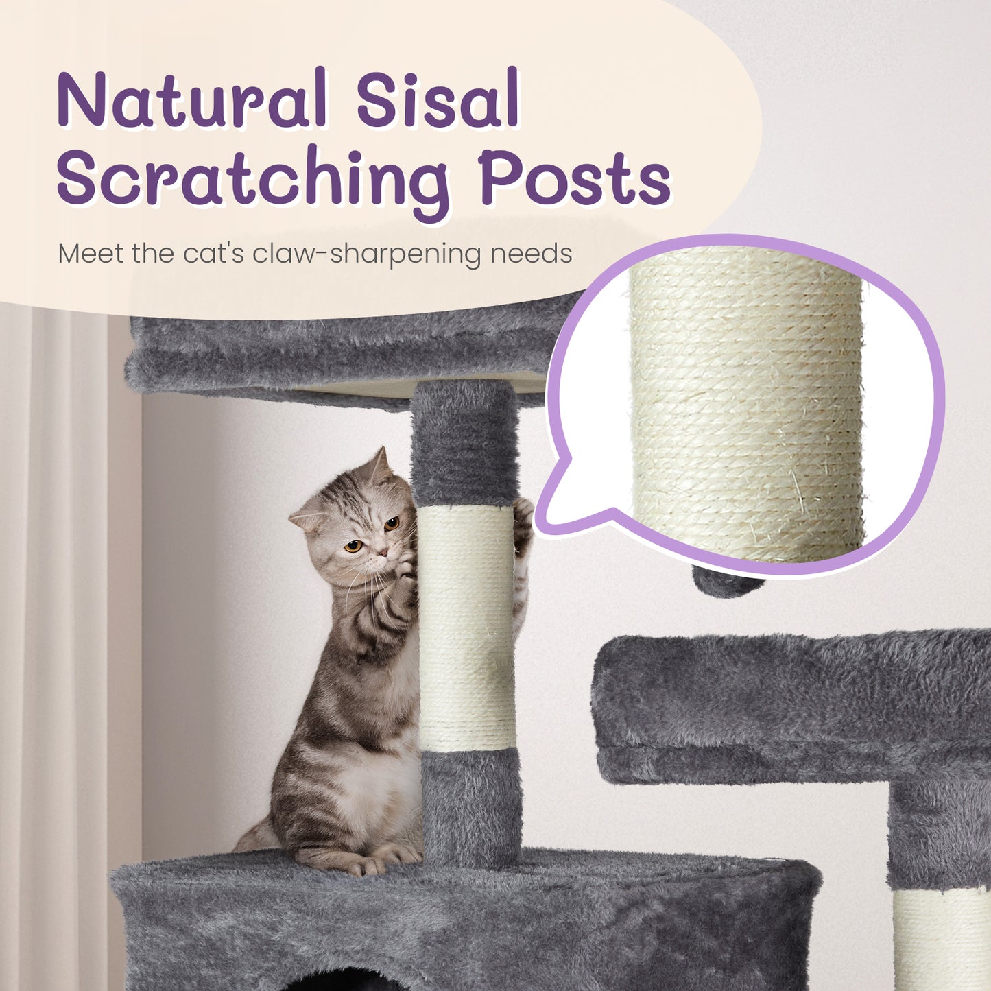 65" Cat Tree - Multi-Level Tower with Condos and Scratching Posts