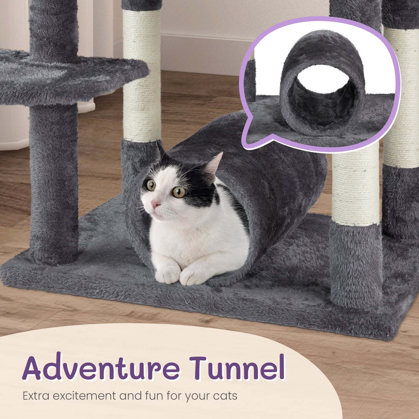 65" Cat Tree - Multi-Level Tower with Condos and Scratching Posts