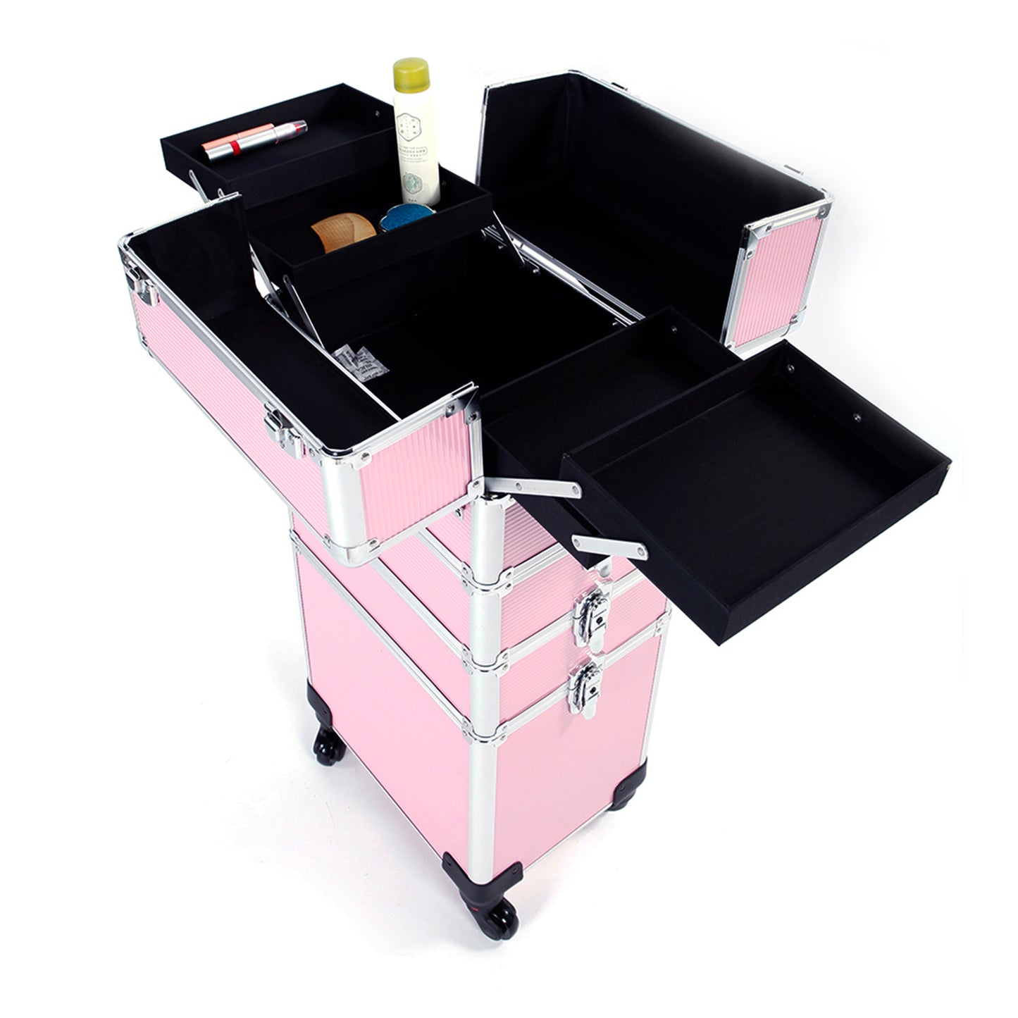 4 in 1 Aluminum Cosmetic Makeup Case Tattoo Box Pink