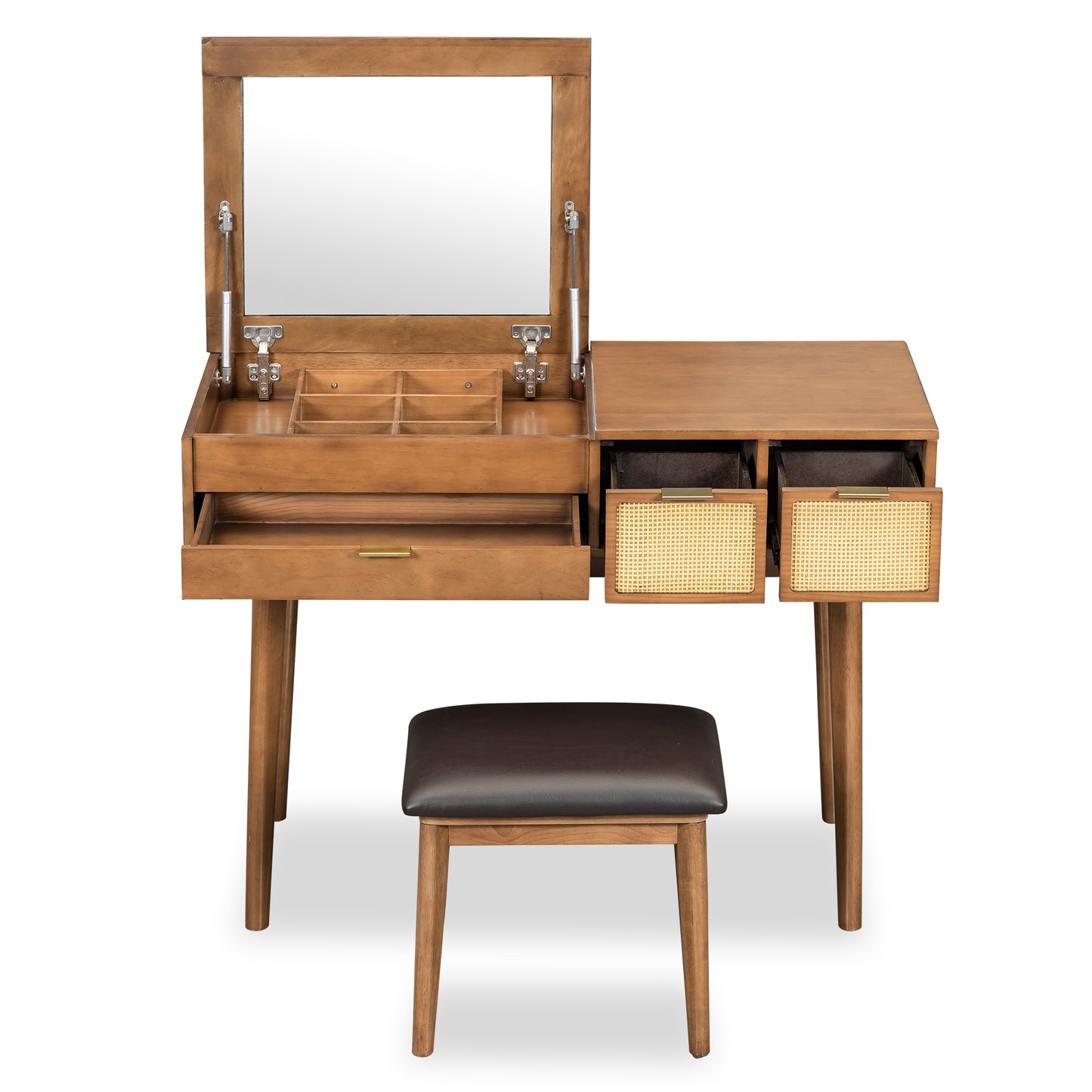 43.3" Wood Makeup Vanity Set with Flip-Top Mirror and Stool, Brown