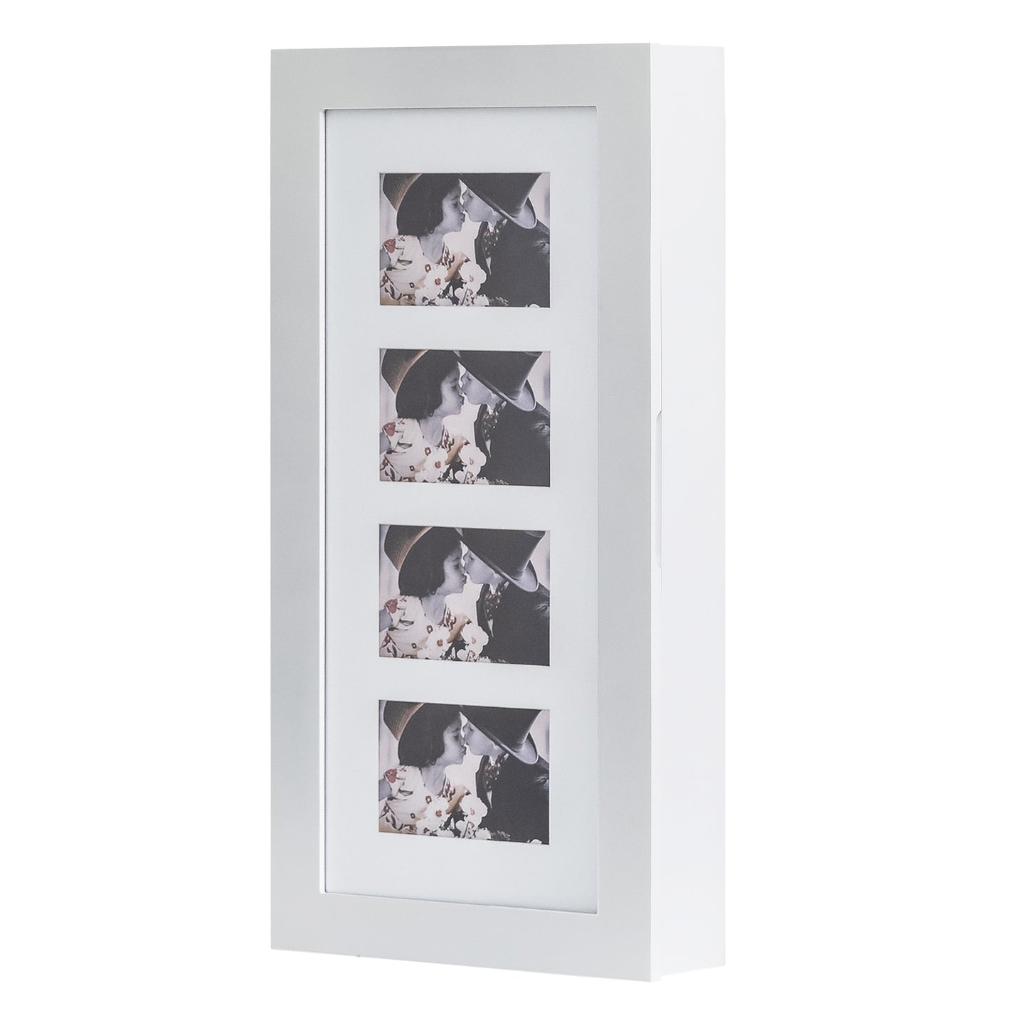 PVC Wood Grain Photo Storage Jewelry Cabinet - White