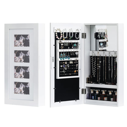 PVC Wood Grain Photo Storage Jewelry Cabinet - White