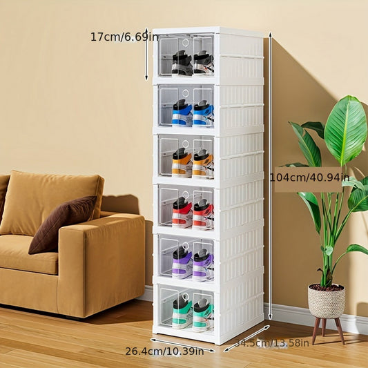 6pcs Shoe Storage Box - Multi-Layer, Foldable, Space-Saving