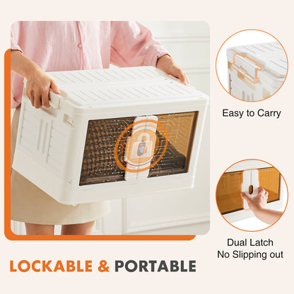 Stackable Plastic Storage Bins - Foldable with Lids, Doors, and Wheels