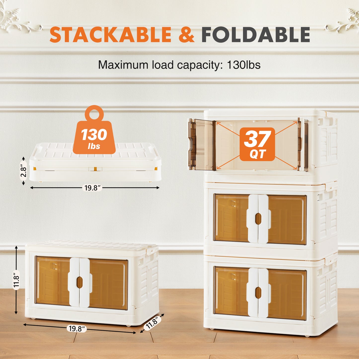 Stackable Plastic Storage Bins - Foldable with Lids, Doors, and Wheels