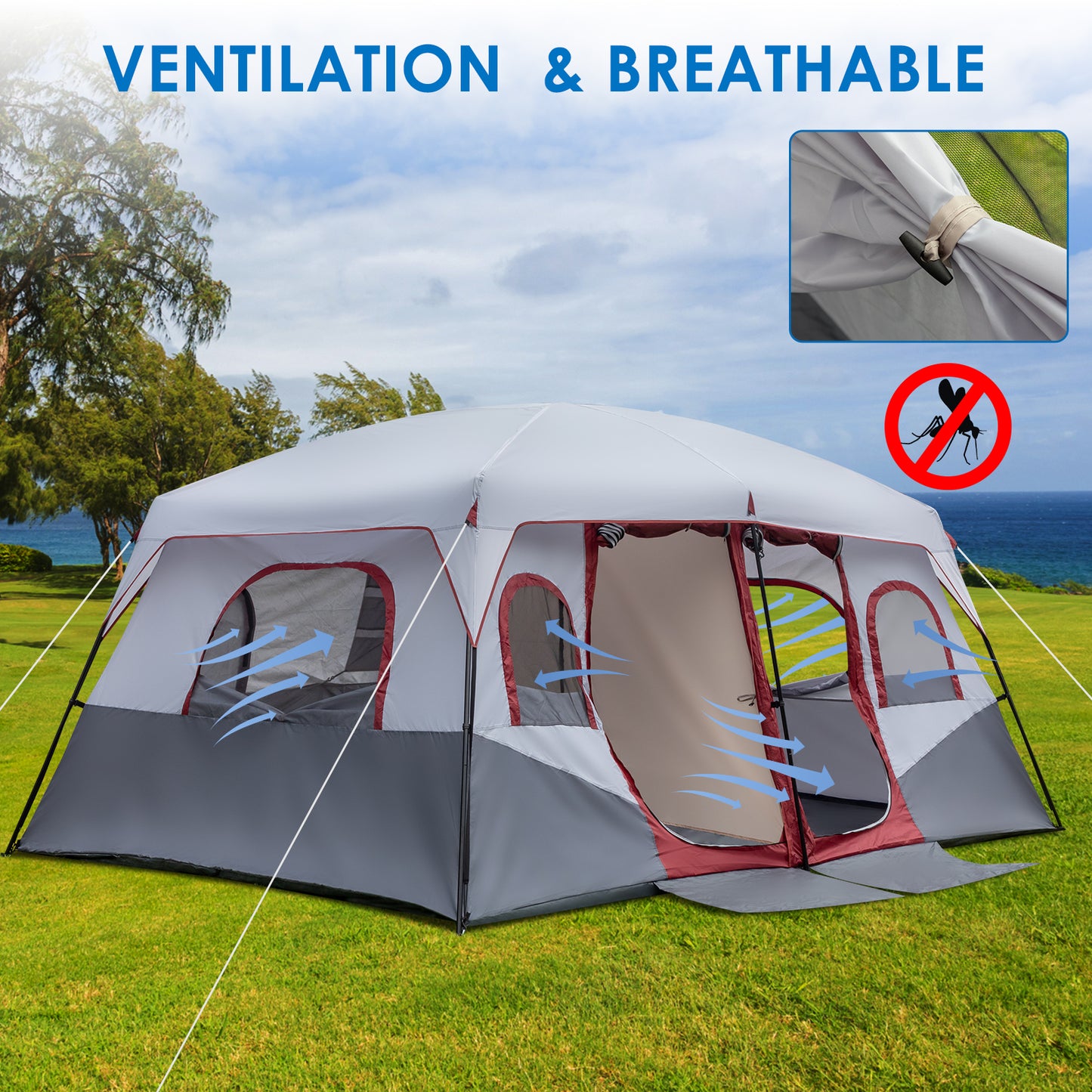 10-Person Family Cabin Tent - 2 Rooms with Storage Pockets