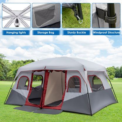 10-Person Family Cabin Tent - 2 Rooms with Storage Pockets