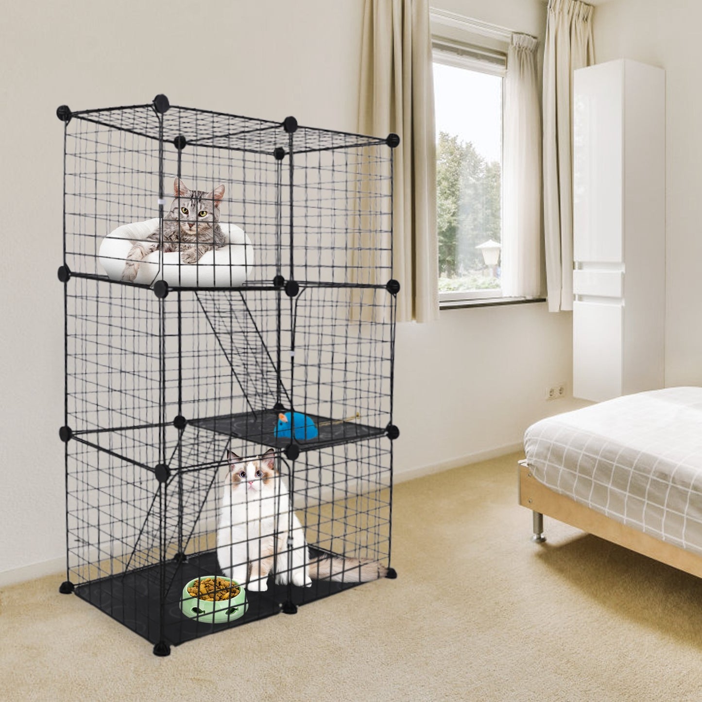 DIY Cat Cage - 3-Tier, Black