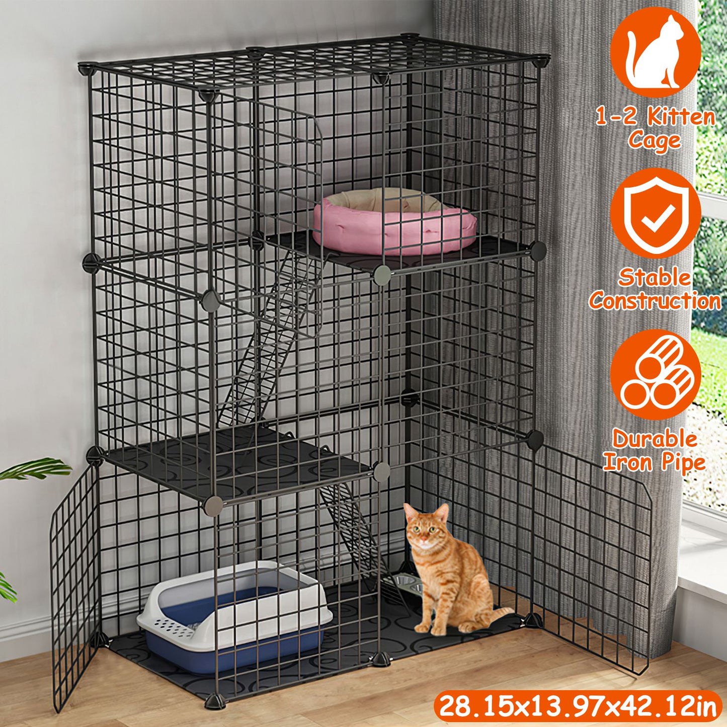 DIY Cat Cage - 3-Tier, Black