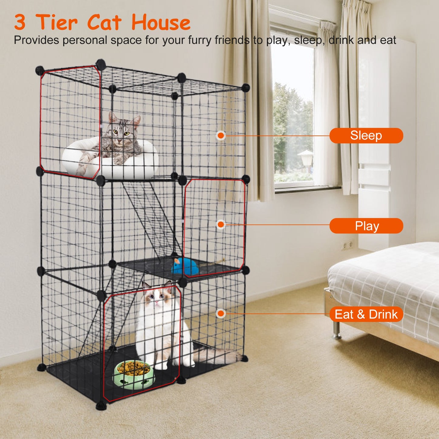 DIY Cat Cage - 3-Tier, Black