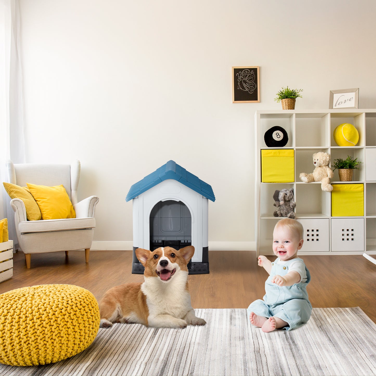 Indoor/Outdoor Doghouse - With Air Vents and Elevated Floor