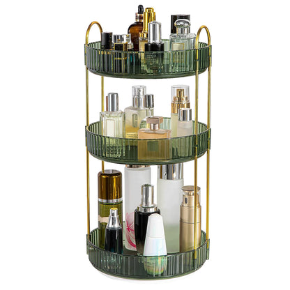 360° Rotating Makeup Organizer - 3-Tier, Large Capacity, with Brush Holder