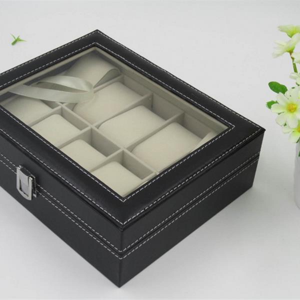 10-Compartment Leather Watch Box - Black