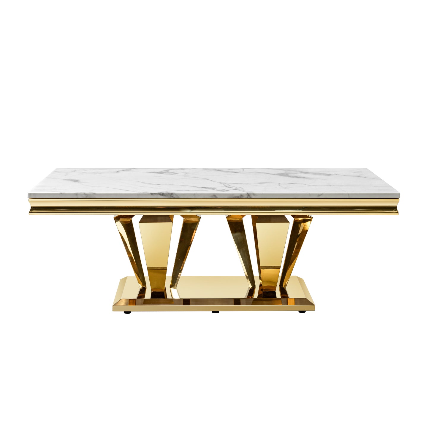 51.18" Modern Rectangular 0.78" Thick MDF Marble Pattern Top, Coffee Table Stainless Steel Base with Gold Mirror Finish