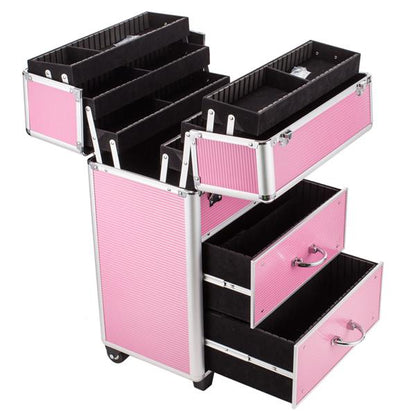 4-Tier Lockable Makeup Train Case - Pink