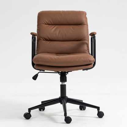 Mid Back Office Chair, Ergonomic PU Leather Desk Task Chair with Wheels and Reclining Back