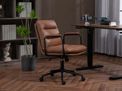 Mid Back Office Chair, Ergonomic PU Leather Desk Task Chair with Wheels and Reclining Back