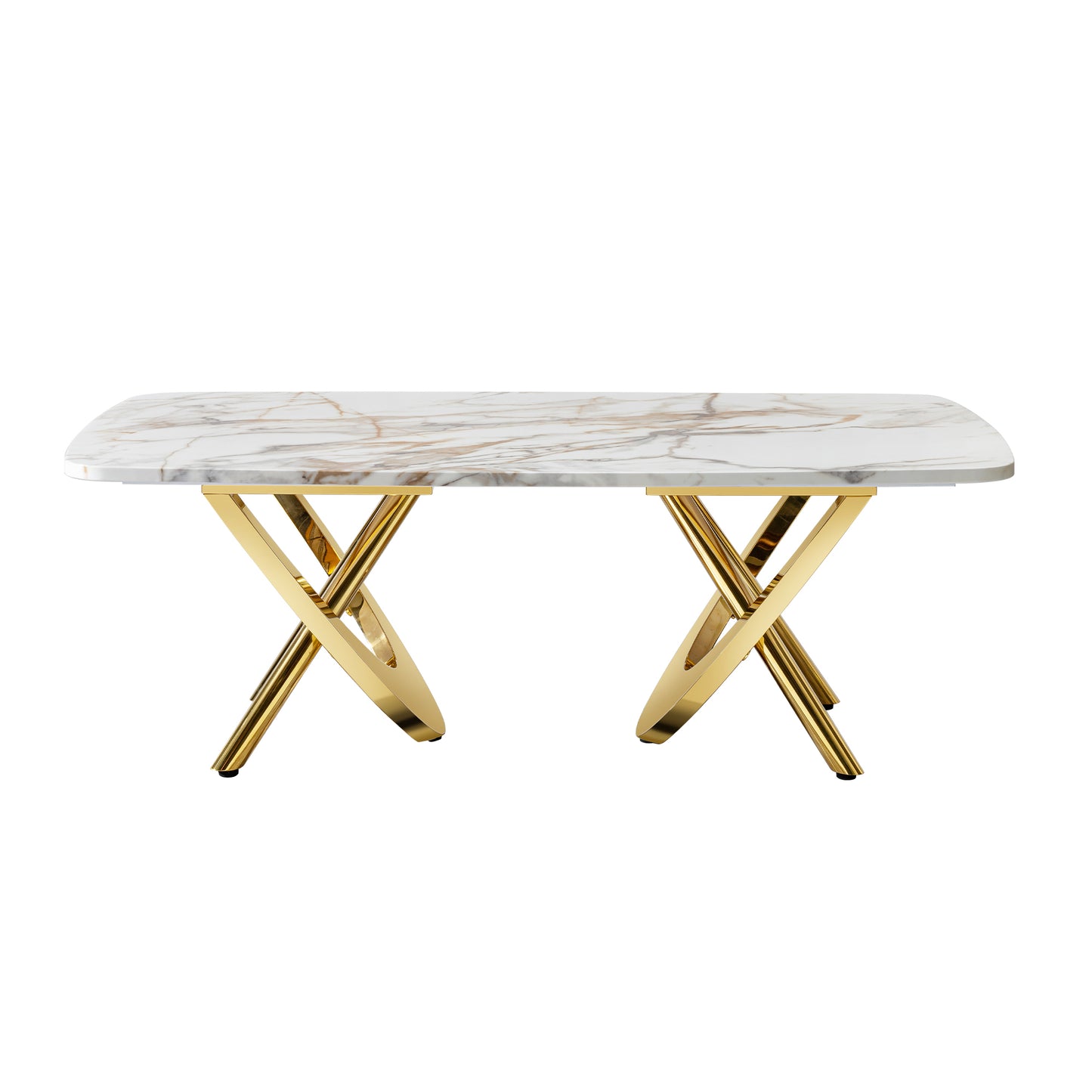 Gold stainless steel marble pattern coffee table 50.78" L x 27.16" W x 18.11" H for living room & office