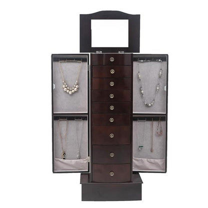 Jewelry Cabinet - Walnut Wood, Necklace Organizer