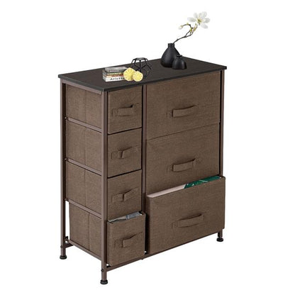 Dresser with 7 Drawers - Steel Frame, Wood Top, Fabric Bins