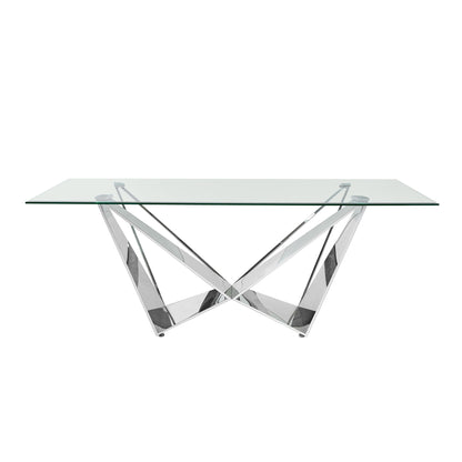 Clear Glass with Polished Stainless Steel Base 78" Dining Table