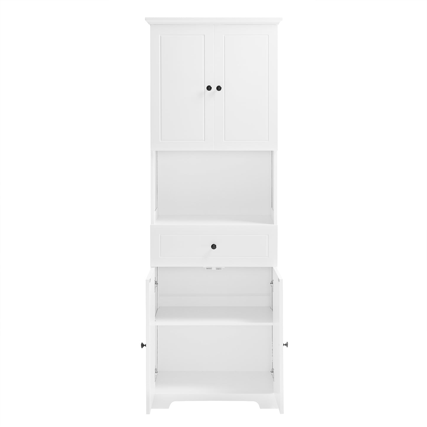 Tall Bathroom Cabinet with Four Doors and Open Shelve