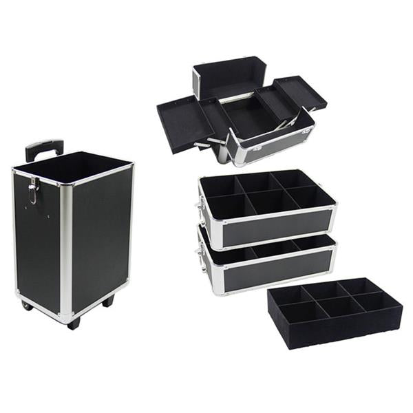 4-in-1 Aluminum Rolling Makeup Case - Black