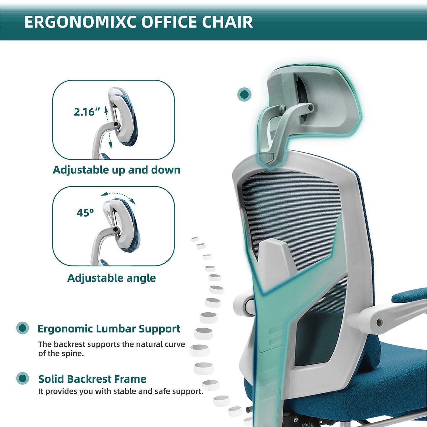 SWEETCRISPY Ergonomic Mesh Office Chair with Lumbar Support