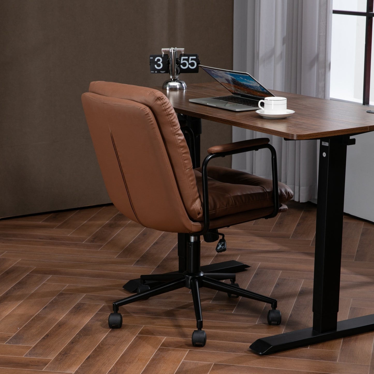 Mid Back Office Chair, Ergonomic PU Leather Desk Task Chair with Wheels and Reclining Back