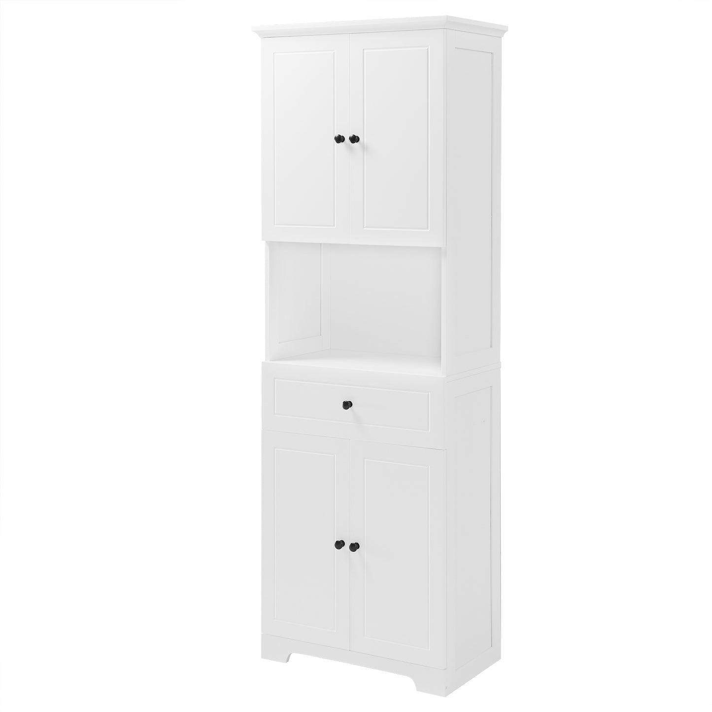 Tall Bathroom Cabinet with Four Doors and Open Shelve