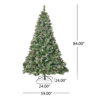 7'  Cashmere and Snow Bristle Mixed Tree with 75Pine Cones and 900 led Lights-UL,1233tips,Dia:59