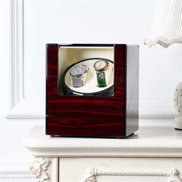 Double Watch Winder - Automatic Rotation, Wood Display Case