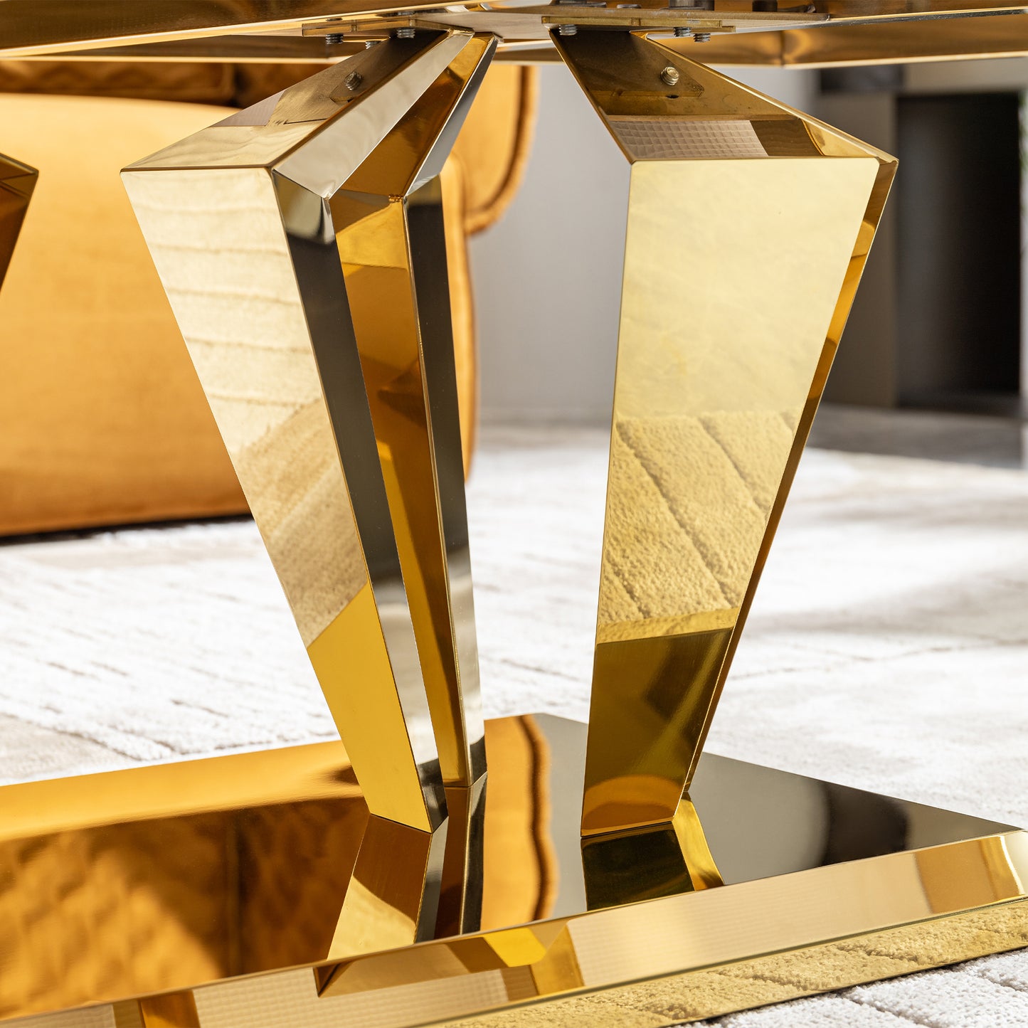 51.18" Modern Rectangular 0.78" Thick MDF Marble Pattern Top, Coffee Table Stainless Steel Base with Gold Mirror Finish