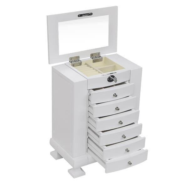 Wooden Jewelry Box - 7 Layers, 6 Drawers, White