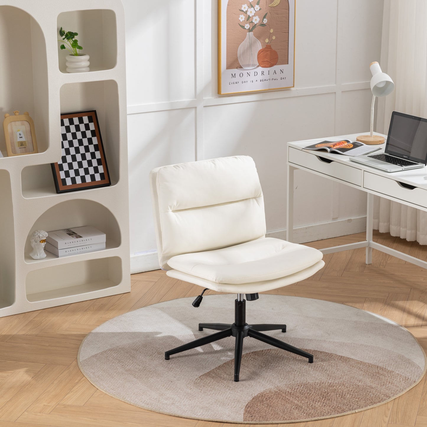 Bizerte Adjustable Swivel Criss-Cross Chair, Wide Seat/ Office Chair /Vanity Chair, White