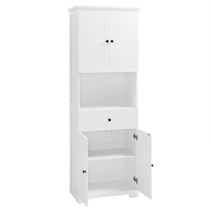 Tall Bathroom Cabinet with Four Doors and Open Shelve