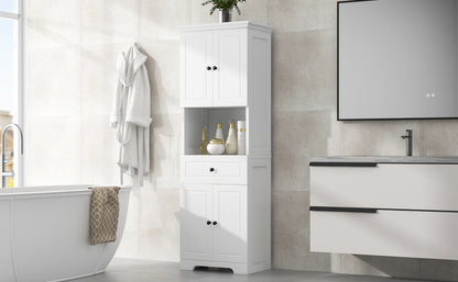 Tall Bathroom Cabinet with Four Doors and Open Shelve