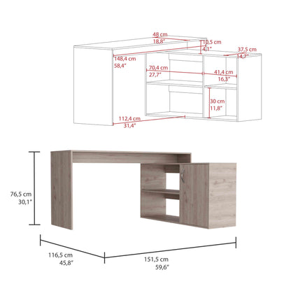 Axis Modern L-Shaped Computer Desk with Open & Closed Storage -Light Gray