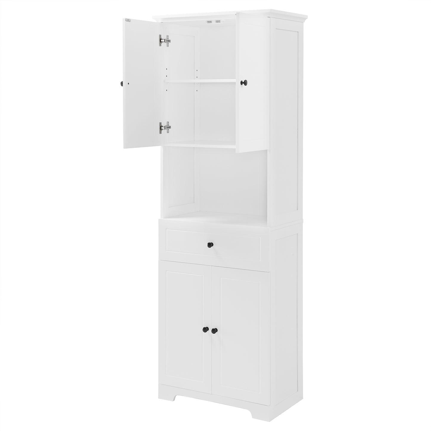 Tall Bathroom Cabinet with Four Doors and Open Shelve