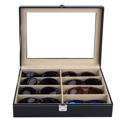 Leather Sunglasses Organizer - 8 Slots, Black