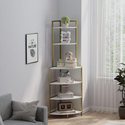 6-Tier Corner Shelf Freestanding Bookcase, Space-Saving Storage for Small Spaces