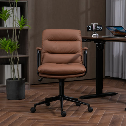 Mid Back Office Chair, Ergonomic PU Leather Desk Task Chair with Wheels and Reclining Back