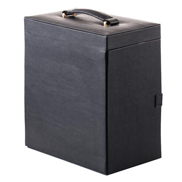 Synthetic Leather Jewelry Box - Mirrored, Lockable, Black